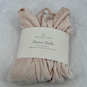 Better Living Shawl Robe 36 Inch Length Embossed Bow print Collar Patch Pockets